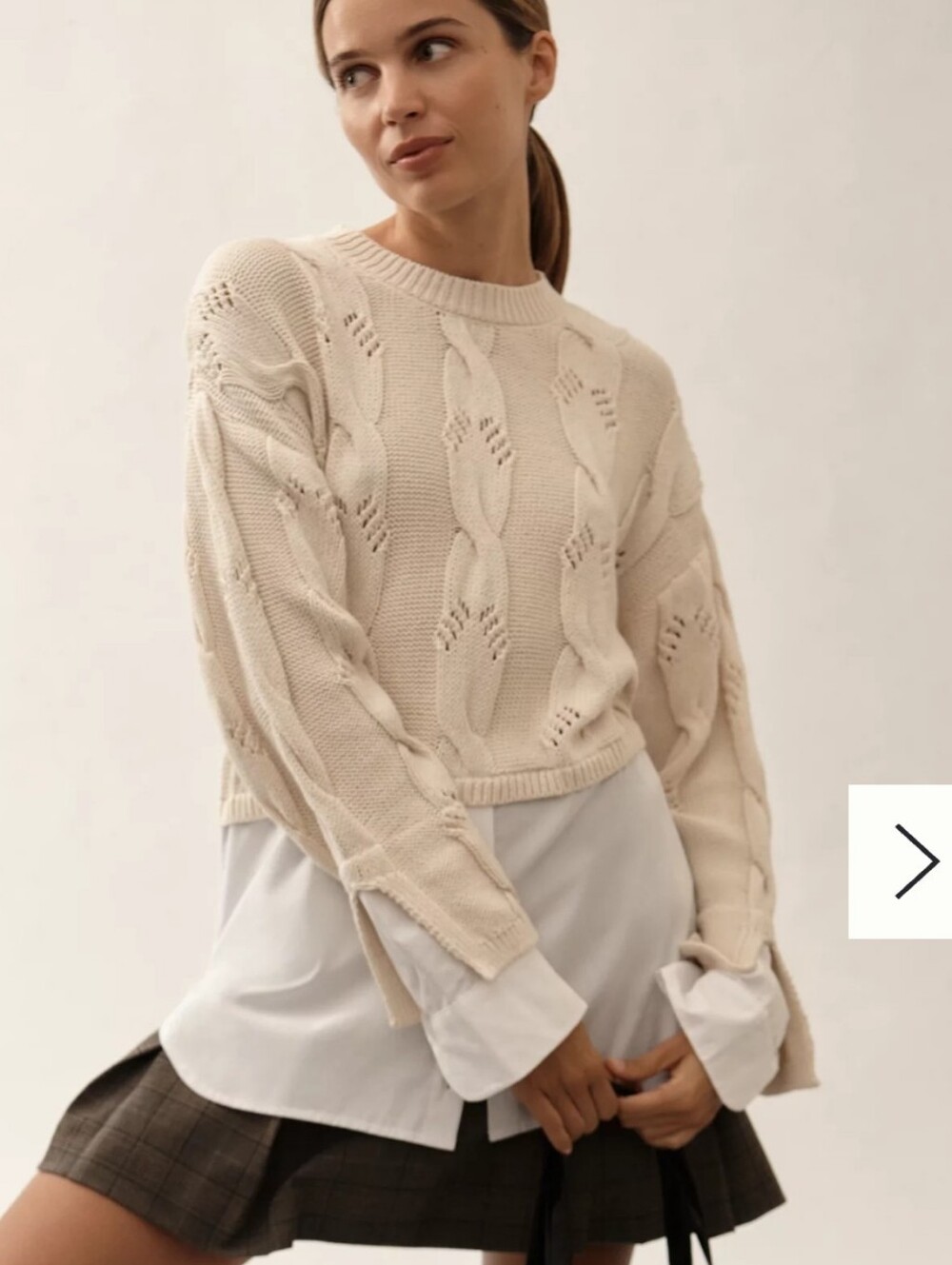PILCRO Anthropologie Cable-Knit Twofer Sweater Shirt Combo | Cream | Size Large